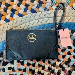 Juicy Couture Crown Fits wristlet clutch bag in black pebbled faux leather